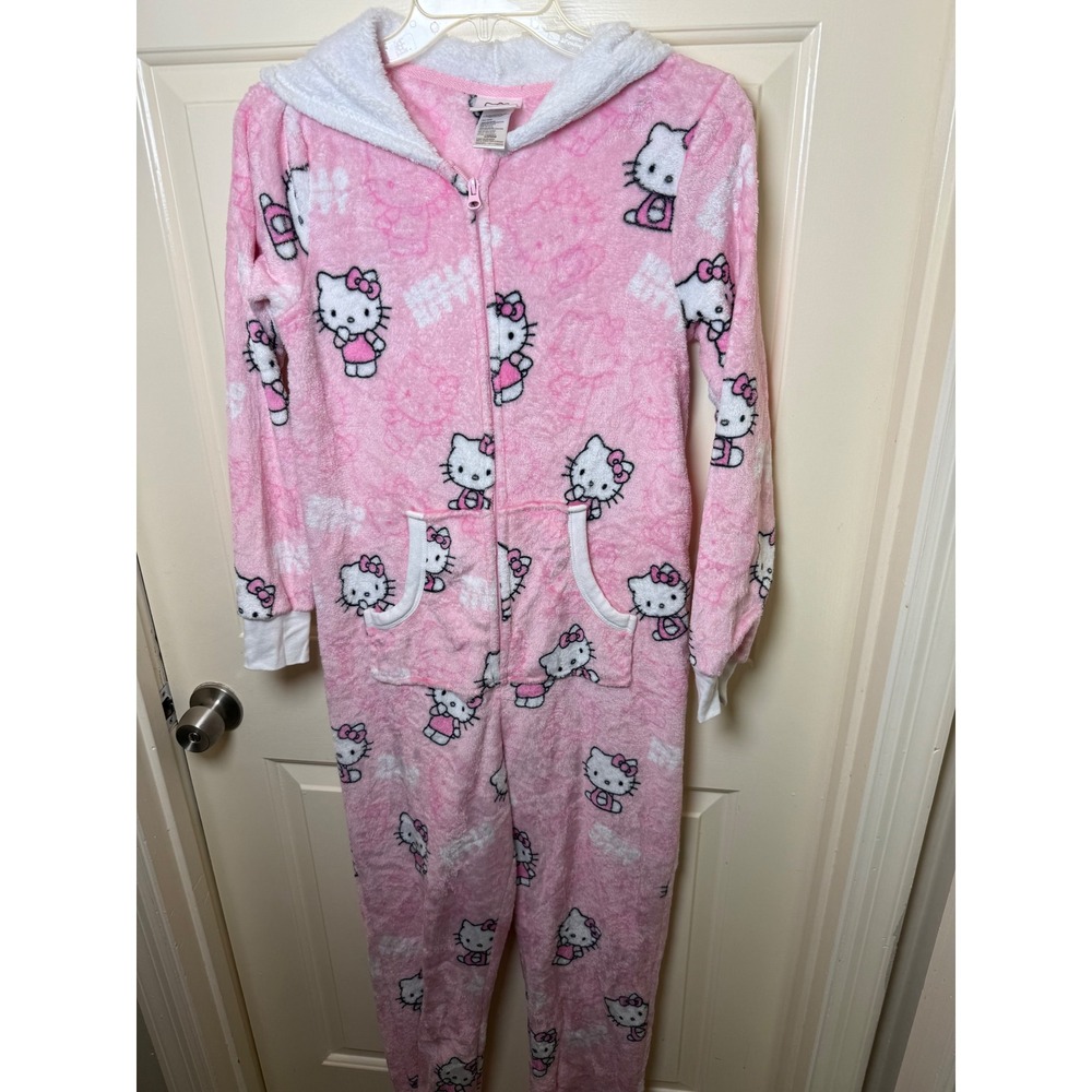 Hello Kitty Pink Fleece Hooded Union Suit Sleepwear One Piece XS